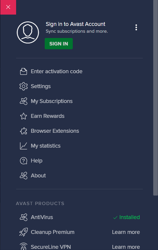 avast dashboard